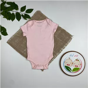 بادی نوزادی دخترانه آستین کوتاه طرح ساده یقه گرد صورتی کمرنگ - 6 تا 12 ماه نام نیکو