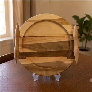 سینی گرد دسته خراطی ، چوب گردو طبیعی 