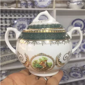 قندان دسته دار چینی پردیس کاشان طرح لیلی و مجنون سبز