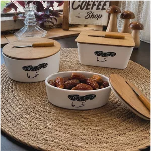 خرما خوری سرامیکی در چوبی مدل گرد