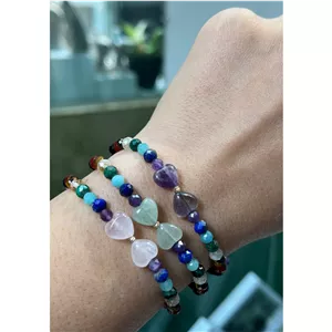 دستبندسنگی هفت چاکرای تراش جواهری با گوی طلای 25 سوتی فری سایز