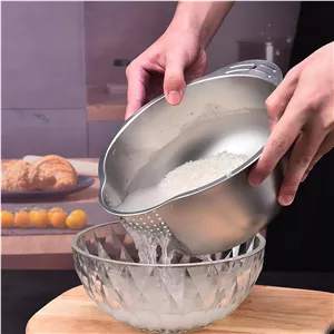 برنج شور و لگن آبکش دار استیل