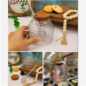 ظرف عسل خوری شیشه ای شیاردار