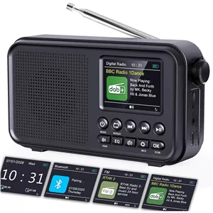 رادیو قابل حمل DAB DAB+ FM روکام با بلوتوث و باتری قابل شارژ 3000 میلیآمپرساعت ساعت زنگ دار 40 ایستگاه از پیش تنظیم شده