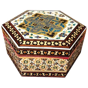 جعبه جواهرات چوبی خاتم کاری طرح تذهیب کد KHATJA3