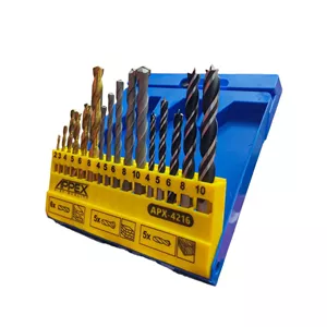 مته الماسه، آهن و چوب اپکس مدل APX-4216 سایز 2 تا 10 میلی متر مجموعه 16 عددی