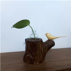 گلدان چوبی، رومیزی طرح پرنده روستیک 