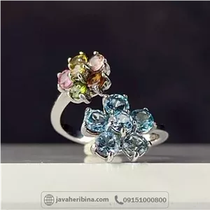 انگشتر چند جواهر توپاز و تورمالین زیبا کد35136