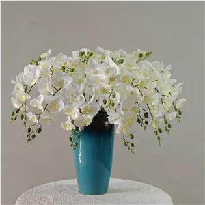 شاخه گل ارکیده لمسی 9 گل 5 غنچه قابل شستشو