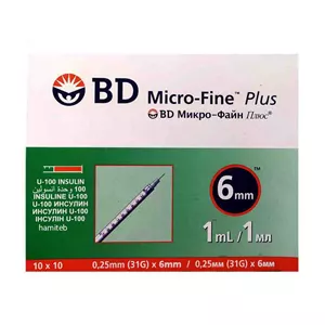 سرنگ انسولین بی دی مدل micro-fine plus حجم 1 میلی لیتر بسته 100 عددی مدل 1