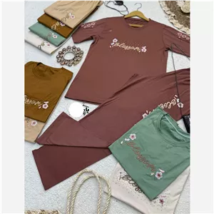 گیفت کادویی تیشرت شلوار گلدوزی نوشته نگینی فری سایز 36تا46 مدل negar7253