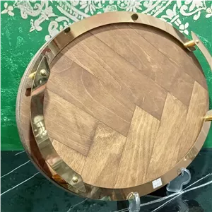 سینی چای چوبی لبه دار طلایی 