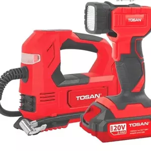 کیت کمپرسور فندکی براشلس و چراغ قوه شارژی توسن 20 ولت مدل 9799
