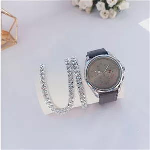 ساعت مچی مردانه دستبند گردنبند نقره ای مردانه ست کامل 