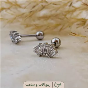 پیرسینگ گوش استیل جواهری مدل تاج باگت