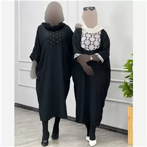 پیراهن جولیا جنس ابروبادی رنگ مشکی برگ طلایی فری سایز