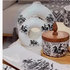 ست گلدون دوناتی طرح شکارگاه مشکی،ست گلدون سرامیکی مشکی