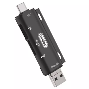 کارت خوان OTG سه کاره گو-دس مدل Go-Des GD-DK108رم ریدر SD و MicroSD با USB، Type-C و Micro USB