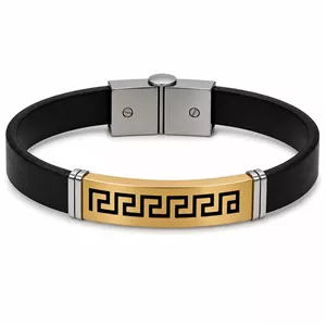 دستبند چرم مردانه ورساچه طلایی مشکی LB-1009