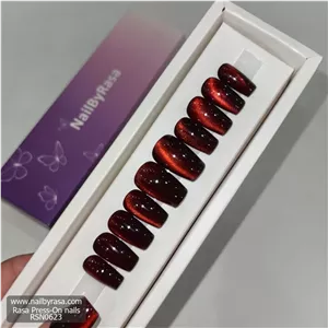 ناخن مصنوعی قرمز چشم گربه ای تابوتی کوتاه راسا – RSN0623