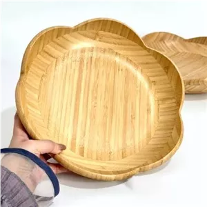 میوه خوری و شیرینی خوری طرح گل تمام بامبو ضخیم دو دو سایز 