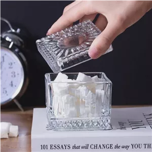 قندان شیشه ای مربع الیسا قندان بلور ظرف تنقلات
