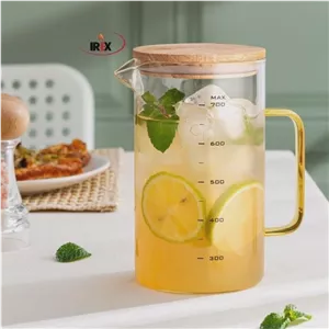 پارچ پیرکس درب چوبی دسته رنگی 700 میل