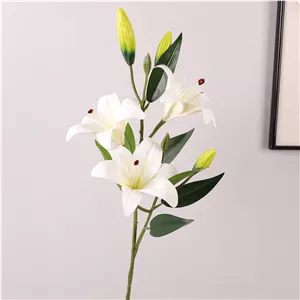 شاخه گل لیلیوم لمسی 3 گل 5 غنچه قابل شستشو