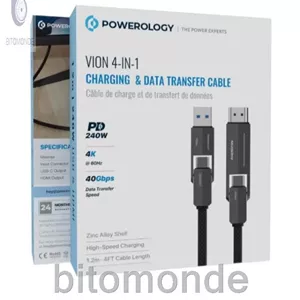 کابل دوسر تایپ سی 4 کاره HDMI و USB-A پاورولوژی مدل Powerology PCAB034BK