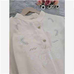 کفتان زنانه گلدوزی ترمه جنس شانتون فری سایز رنگ زرشکی و استخوانی