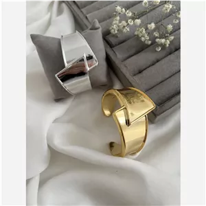 بنگل دفرمه استیل دو رنگ. نقره ای و طلایی