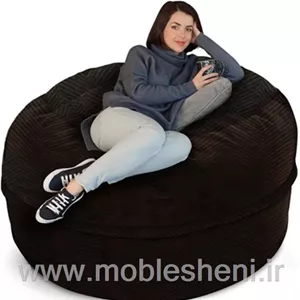 مبل شنی الیافی .تکنفره گرد پارچه مخمل ضخیم مشکی