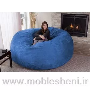 بین بگ، مبل شنی الیافی. مدل استوانه باروکش مخمل ضخیم آبی