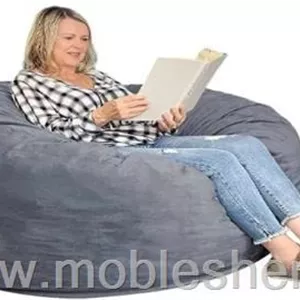 بین بگ، مبل شنی الیافی. تکنفره گرد بزرگ باپارچه مخمل طوسی روشن