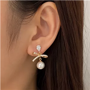 گوشواره ایرکاف ژوپینگ بدون سوراخ گوش پاپیونی مرواریدی فنری