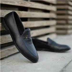 کفش کالج مردانه چرم صنعتی درجه یک مشکی مدل آرتین