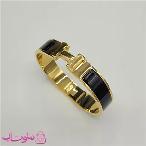 دستبند زنانه هرمس مشکی طلایی استیل قفل اورجینال کد 680
