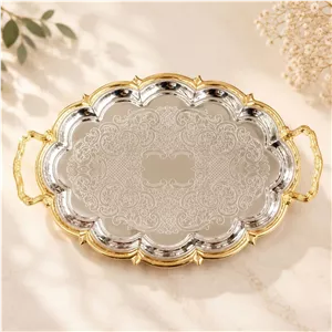 سینی تک بیضی استیل سیلور دور طلایی 6922