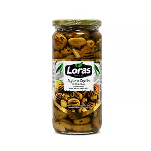 زیتون سبز شیشه ای کبابی لوراس وزن 300 گرم