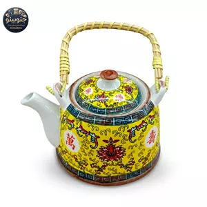 قوری سرامیکی طرح سنتی با دسته حصیری مناسب دکور و سرو چای، کیفیت عالی 