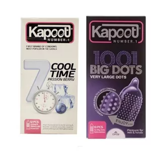 کاندوم خاردار کاپوت مدل BIG DOTS بسته 10 عددی به همراه کاندوم خنک کننده کاپوت مدل 7 cool time بسته 12عددی