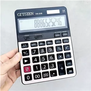 ماشین حساب رومیزی 14 رقم سیتیزن مدل CITIZEN DS-20B دارای پنل شارژ خورشیدی جهت کارکرد ماشین حساب بدون استفاده از باتری