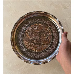 سینی مسی الماس تراش طرح گل مرغ سایز 1