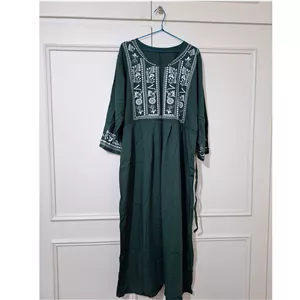 پیراهن ساحلی نخی جنس درجه یک سبز و مشکی سایز 48 و 50