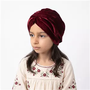 توربان دخترانه مخمل زرشکی مناسب 8 تا 15 سال