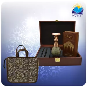 حافظ پالتویی چرم با گلدان خاتم و خودکار و روان نویس با ساک ترمه هدیه (کد 90216) 