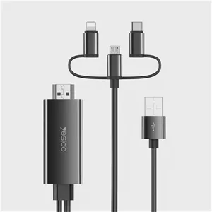 کابل تبدیل Lightning MicroUSB Type-C به HDMI یسیدو HM05 طول 1.8 متر