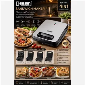 ساندویچ ساز 4 کاره دسینی مدل KD-4001 توان 2000 وات با 4 صفحه قابل تعویض نچسب