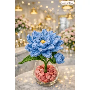 گل نیلوفر با غنچه - قلاب بافی