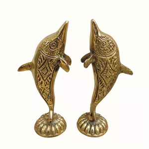 مجسمه برنجی مدل دلفین کد B1004 - مجموعه دو عددی